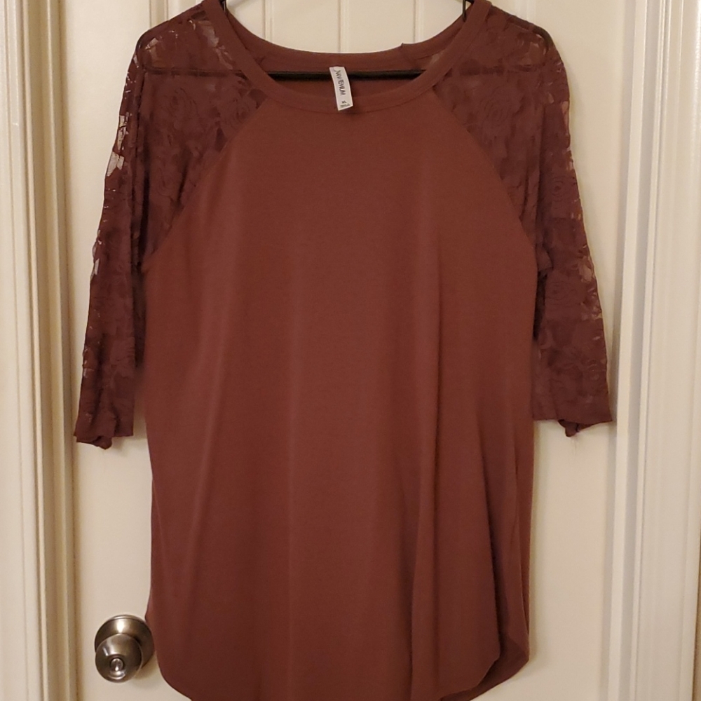 Brown blouse with lace detail